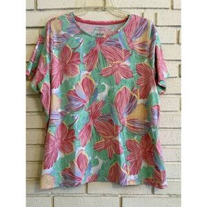 The Talbots Tee Pastel Floral T-shirt Short‎ Sleeve Size 2X Cotton Blend